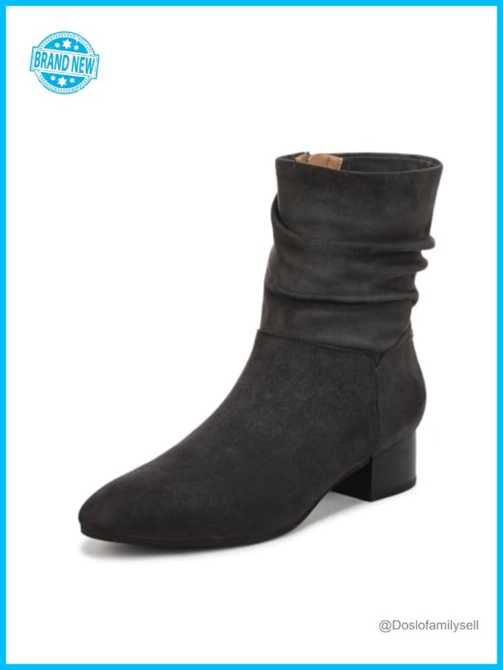 Suede Ankle Booties Block Heel Slouchy Almond Toe Comfort